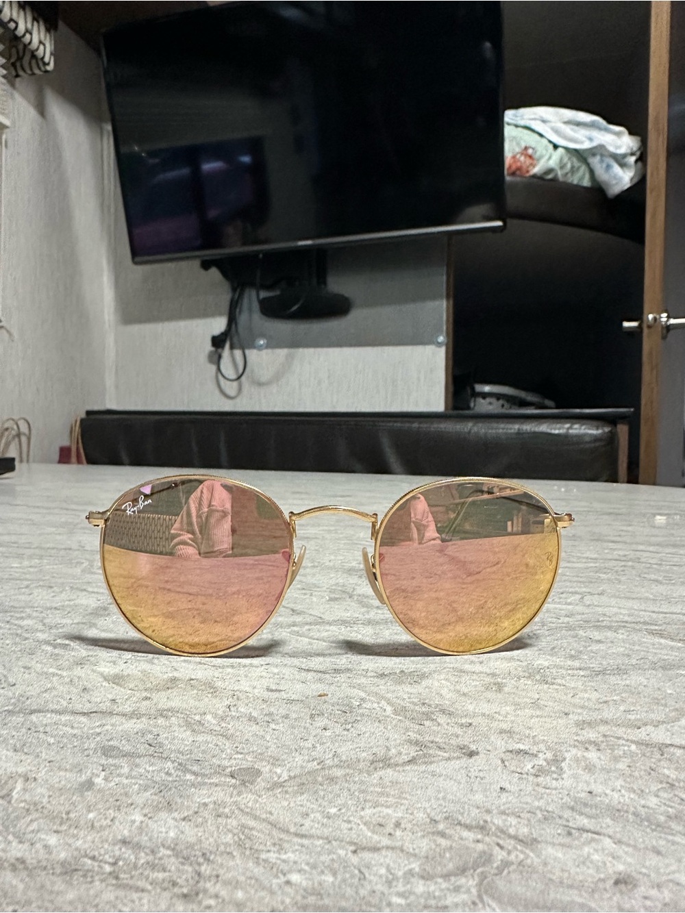 Ray-Ban Gold Frame Sunglasses with Pink Gradient Lenses
